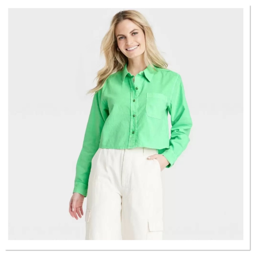 Women’s Long Sleeve Button Down Cropped Shirt XS Universal Thread